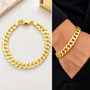 10K Gold Italian Diamond-Cut Curb Link Men’s Bracelet – 8mm, 8"