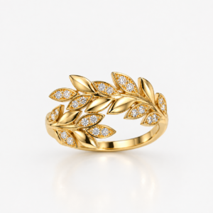 10K Gold Leaf & CZ Wrap Ring – Size 7
