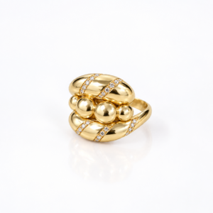 10K Gold Sculpted Beaded Statement Ring – Size 8