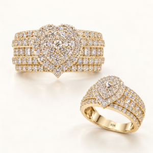 10K Gold Pavé Heart Wedding Ring – Size 8.5