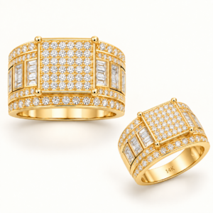 14K Gold Square Pavé Engagement Ring