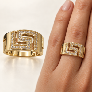 14K Gold Greek Key Pavé Ring