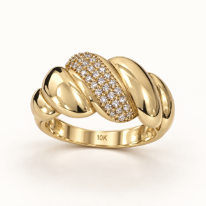 10K Gold Braided Ring with Cubic Zirconia