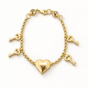 10K Gold Heart and Key Charm Bracelet