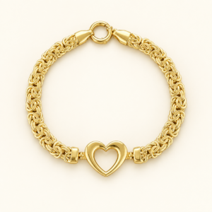 Pulsera Bizantina con Corazón en Oro 10K