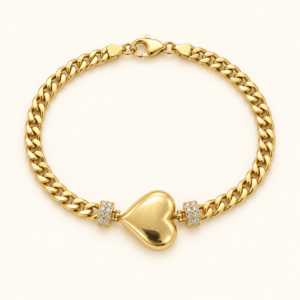 10K Gold Heart Cuban Link Bracelet
