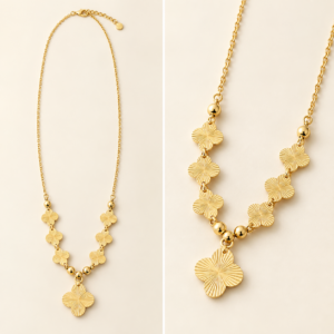 10K Gold Textured Clover Necklace