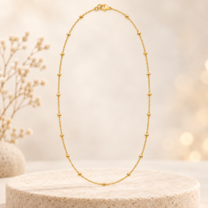 10K Yellow Gold Beaded Station Chain