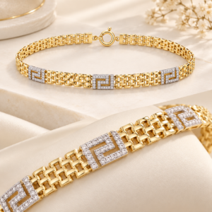 10K Gold Greek Key Panther Link Bracelet
