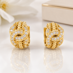 14K Gold Diamond-Cut Knot Rope Earrings