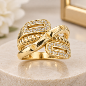 10K Gold Diamond-Cut Intertwined Ring