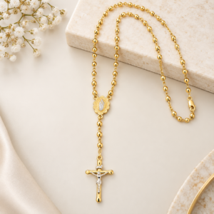 10K Gold Two-Tone Virgin Mary Rosary Necklace – 22"