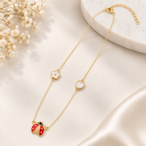 10K Gold Red Ladybug Charm Necklace
