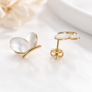 14K Gold Mother-of-Pearl Butterfly Stud Earrings