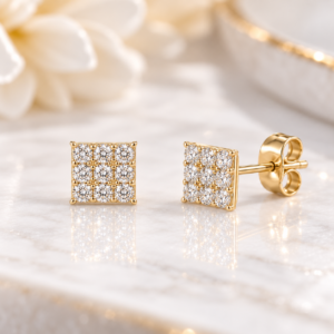 MRD 14K Gold 0.30 CT Natural Diamond Square Stud Earrings