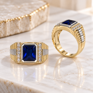 10K Gold Blue Stone & Diamond Men’s Ring