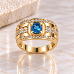 10K Gold Blue Stone Men’s Statement Ring
