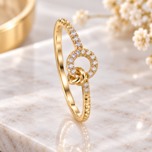 10K Gold Circle & Knot Sparkle Ring – Size 7