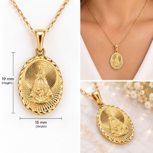 10K Gold Virgin of Charity Oval Medal Pendant