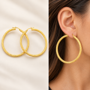 14K Gold Textured Hoop Earrings
