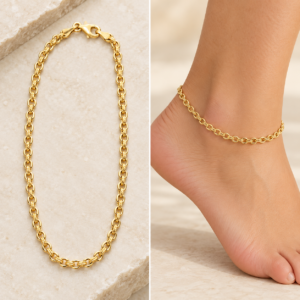 10K Yellow Gold Oval Link Anklet – 3mm, 9 Inches