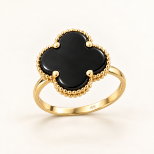 10K Yellow Gold Black Clover Ring