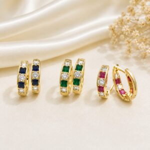 Royal Trio Gemstone Hoop Earrings