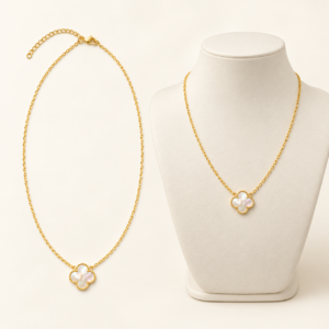 14K Yellow Gold White Clover Necklace – 17 Inches
