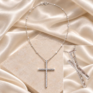 10K White Gold Diamond Cross Necklace