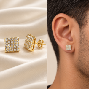14K Yellow Gold Square Stud Earrings – 8mm